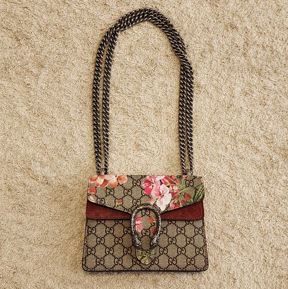 🌸 GUCCI Bloom 🌸 GG Supreme Mini Dionysus Floral Accent Crossbody Bag Purse - Picture 4 of 9